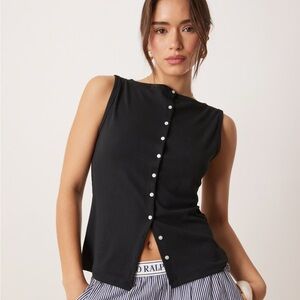 Abercrombie & Fitch Black Slash Button-Through Top